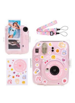 Buy 3 Pack Clear Camera Case Compatible with Fujifilm Instax Mini 12 Instant Camera, Mini 12 Hard Case with Photo Pocket Holds on Back and Adjustable Shoulder Strap & Cute Camera Sticker (Pink) in Saudi Arabia