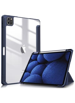 Buy Hybrid Case Compatible with iPad Pro 11 Inch (2022/2021/2020/2018, 4th/3rd/2nd/1st Generation) - Ultra Slim Shockproof Clear Cover w/Pencil Holder, Auto Wake/Sleep(Blue) in Egypt