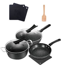 اشتري Rice Stone Non-Stick Cooker Set Wok Soup Pan Frying Pan Three Piece Kitchen Stone 8 Pieces Cookware Set في السعودية