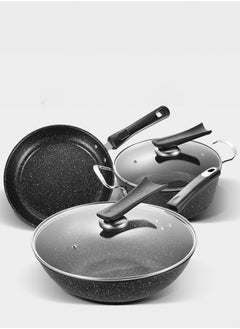 Buy Rice Stone Non-Stick Cooker Set Wok Soup Pan Frying Pan Three Piece Kitchen Stone 8 Pieces Cookware Set in Saudi Arabia