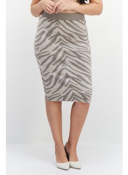 Buy Women Pull On Animal Print Midi Skirt, Grey/Beige in UAE