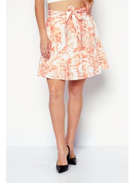 Buy Women Allover Printed Belted Mini Skirt, Orange Combo in UAE