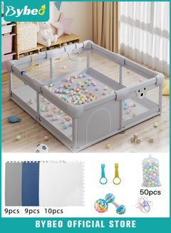 Buy Baby Playpen Fence with Playmat, Sturdy Playard for Toddler, Infant Indoor & Outdoor Kids Activity Center With 50 PCS Ocean Balls and 3 Toys, 150*150CM in UAE
