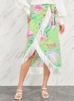 Buy Floral Print Tassel Hem Wrap Midi Skirt in Saudi Arabia