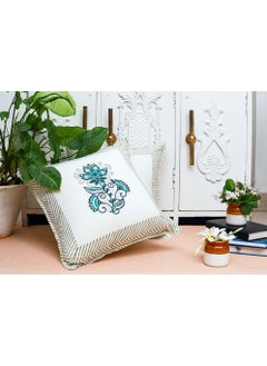 Buy Floral Cotton Block Printed Cushion Cover Multicolour 40 X 40 Cm in UAE