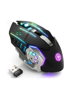 اشتري Silent Wireless Gaming Mouse Bluetooth, 2.4GHz Rechargeable Silent Bluetooth Wireless Mouse for Gaming/Work, Computer Mice with USB Receiver,7-color backlight, 6 buttons,Black في الامارات