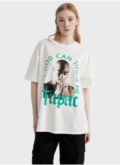 Buy Oversize Fit Tupac Shakur Licensed Crew Neck Print in UAE