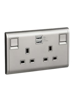 Buy Schneider Electric Pieno - 13A Twin Gang Switched Socket with 2.1A USB, Aluminium Silver (Model Number - E82T25USB_AS_G12) in UAE