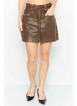 Buy Women Plain Raw Mini Denim Skirt, Dark Brown in UAE