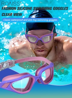 Buy Swim Goggles for Adult with Soft Silicone Gasket, Anti-fog No Leaking Clear Vision Pool Goggles, Swimming Glasses for Men Women, Pink in UAE