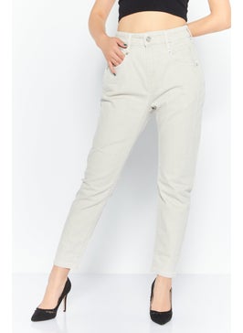 Buy Women Boyfriend Fit Textured D-Fazya Low Waist Jeans, Light Grey in UAE