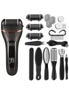 Buy Electric Callus Remover for Feet Rechargeable Pedicure Tools Foot Care Feet File 10 in 1 Callous Remover Kit for Remove Cracked Heels and Dead Skin with 3 Roller Heads 2 Speed Battery Display in Saudi Arabia