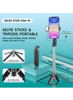 Buy Selfie Stick with One Light, Retractable, Metal Base, Rechargeable Remote Control, Black, 1.7m in Saudi Arabia