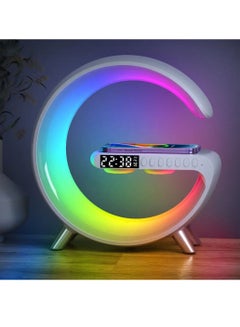 Buy Wireless Charger Atmosphere Lamp Bluetooth Speaker Music Clock Alarm Key And APP Control White in UAE