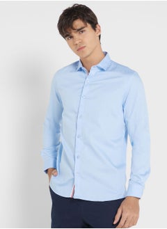 اشتري Men Blue Regular Fit Solid Casual Sustainable Shirt في الامارات