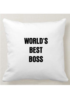 Buy Square pillow with design "WORLD`S BEST BOSS” print, white, size 40x40 cm in Saudi Arabia