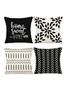 اشتري Pillow Covers Modern Sofa Throw Pillow Cover Decorative Outdoor Linen Fabric Pillow Case for Couch Bed Car 45 45cm Black في الامارات