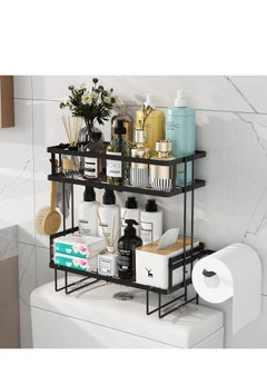 اشتري Bathroom Over Toilet Storage Shelf, Bathroom Organizer, Above Storage Cabinet Restroom Paper Holder, No Drilling Space Saver with Wall Mounting Design (Black) في السعودية