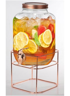 Buy Beverage Dispenser with Stand - Glass Juice Dispenser with Leak-Proof Tap & Lid - Ideal for Ice Water, Juice, and Lemonade. Drink Dispensers and Cocktail Barrels in UAE