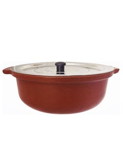 Buy Handmade Earthen Clay Casserole Pot with Stainless Steel Lid 26cm in UAE