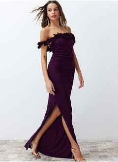 اشتري Damson Fitted Knitted Long Evening Evening Dress TPRSS24AE00082 في مصر