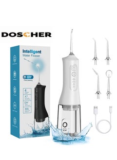 Buy Portable Water Dental Flosser For Teeth Cleaning Dental Oral Irrigator With 4 Modes Scalable 4 Jet Nozzles IPX7 Water Resistance 300ML in UAE