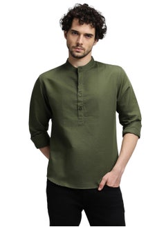 Buy Olive Casual Shirt for Men, 100% Cotton, Slim Fit in Saudi Arabia