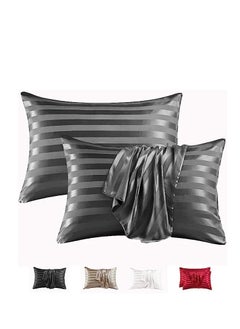 Buy 100% Pure Mulberry Queen Pillowcase 2-Piece Pillow Cases (Dark Grey Striped) in Saudi Arabia