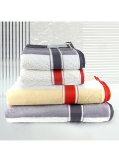 Buy 4 Piece Bathroom Towel Set ZICZAC 500 GSM 100% Cotton Velour 2 Bath Towel 70X140 cm & 2 Hand Towel 50x90 cm Grey & Orange Color Modern Stripe Design Luxury Touch Extra Absorbent in UAE