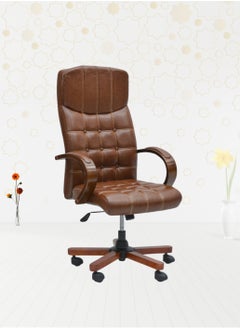 Buy Karnak Best Executive Office Leather 360° Swivel & Well Padded Armrest & Backrest With Tilt Lock Mechanism, Soft Foam, Color Brown in UAE