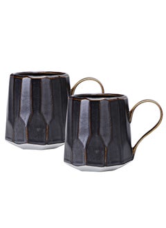 Buy Set of 2 Handmade 260ml Ceramic Coffee Mug Cups with Large Handle for Coffee and Tea in UAE