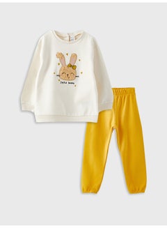 Buy Crew Neck Long Sleeve Printed Baby Girl Sweatshirt and Trousers 2-Pack Set in Egypt