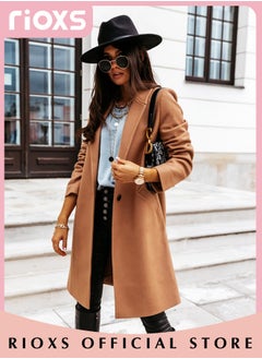 اشتري Women's Fall Winter Medium Length Trench Coat Double-Sided Wool Tweed Slim Coat Outdoor Windproof Coat في الامارات