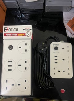 Buy Force Power Socket 5m Electrical connection with 3 USB Power Strip several strong and Extension Cord  durable 5 meters. outlets in Saudi Arabia