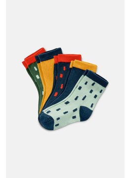 Buy Kids Boy 5 Pair Graphic Print  Socks,  Green and Navy and Orange in UAE