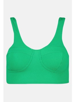 Buy Women Non Padded Crinkle Longline Bikini Top, Green in UAE