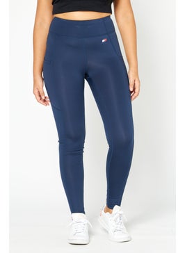 Buy Women Full Plain Leggings, Navy Blue in UAE