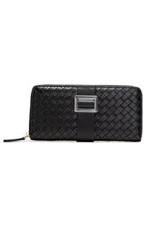 اشتري Casual Woven leather Pattern Long Wallet Card Holder Money Bag for Dating and Commute 19.5*10*2.5cm في السعودية