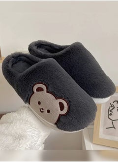 اشتري Lovely Bear Design Men Cotton Slippers  Autumn And Winter Home Indoor Non-Slip Thick Comfot Soft Bottom Warm Bedroom Slippers Dark Grey في الامارات