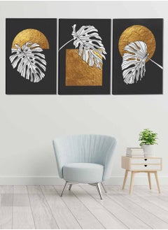 Buy Set Of 3 Framed Canvas Wall Arts Stretched Over Wooden Frame Flower Leaves Abstract Paintings For Home Living Room Office Decor in Saudi Arabia