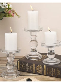 Buy Clear Glass Candlestick Holder Set of 3 Candle Holders Tealight Holder for Wedding Table Party in Saudi Arabia