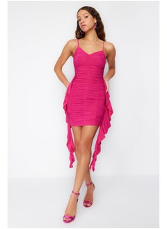 Buy Fuchsia Fitted Knitted Draped Dress TPRSS24EL00014 in Egypt