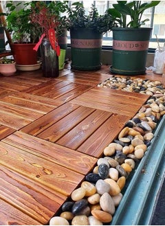 Buy Wooden Floor Deck Interlocking Tiles Brown 30x3x30cm 8pcs in UAE