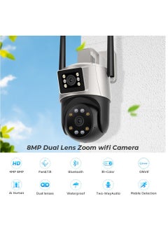 اشتري 8MP 4K Dual Lens PTZ IP Camera Outdoor Ai Human Detection CCTV Security Camera Color Night Vision Wifi Surveillance Camera ICsee في السعودية