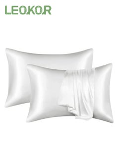 اشتري 2 Pcs Pillowcase Satin Cooling Pillow Covers with Envelope Closure Soft Breathable for Hair and Skin (50*75CM, White) في السعودية