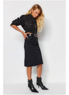 Buy Black High Waist Midi Pencil Denim Skirt TWOSS21ET0297 in Egypt