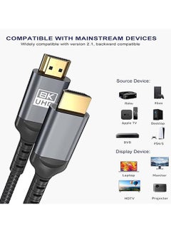اشتري 8K HDMI Cable, Ultra 48Gbps High Speed 10 FT HDMI Cable, 10 Foot hdmi Cable -4K@120Hz 8K@120Hz, eARC, HDR10, DTS:X, HDCP 2.2 , Compatible with PS4/5,Blu-ray, Monitor,PC（Grey,1 Pack） في الامارات