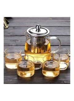 Buy 950ml Borosilicate Glass Teapot Kettle Stovetop & Microwave Safe Glass Teapot With Removable Stainless Steel Infuser Premium Quality Teapot Coffee Pot with 4 Nos 100ml Transparent Cup in UAE