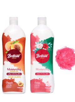 Buy Brilliant Touch Shower Gel with Moisturizing and Peach Scent +Brilliant Touch Shower Gel Rose Scent 2000ml+ Bath Loofah Multi Color in Egypt