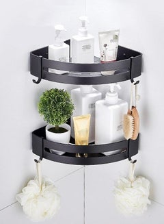 Buy 2 Pieces Bathroom Shelf Shower Shampoo Soap Organizer Wall Mounts Storage Rack Black 29 x 21 x 4.5 cm in UAE